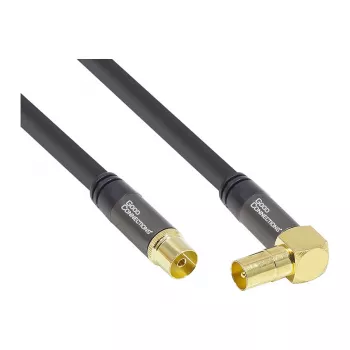 Cable de antena SAT Good Connections SmartFLEX, conector acodado IEC/Coax a conector hembra, dorado, cuádruple apantallado, 120 dB, negro, 1,5 m (GC-M2072)