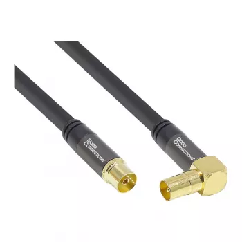 Cable de antena SAT Good Connections SmartFLEX, conector acodado IEC/Coax a conector hembra, dorado, cuádruple apantallado, 120 dB, negro, 2 m
