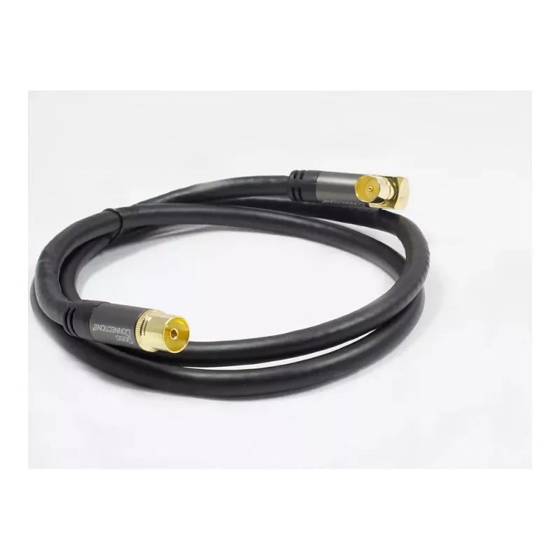 Cable de antena SAT Good Connections SmartFLEX, conector acodado IEC/Coax a conector hembra, dorado, cuádruple apantallado, 120 dB, negro, 2 m