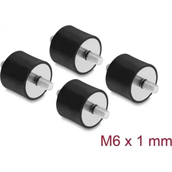 Delock Amortiguador de Vibraciones M6 x 1 mm D 25 x H 20 mm con 2 x Rosca Exterior 4 Uds. Negro (60815)