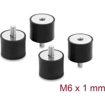 Delock Amortiguador de Vibraciones M6 x 1 mm D 25 x H 20 mm con Rosca Interior y Exterior 4 Uds. Negro