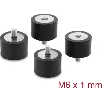 Delock Amortiguador de Vibraciones M6 x 1 mm D 30 x H 20 mm con Rosca Exterior e Interior 4 Uds. Negro (60821)