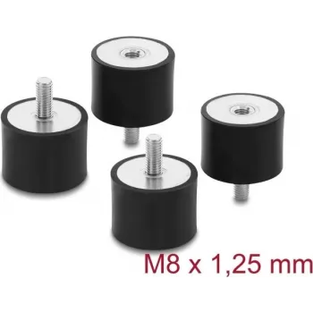 Delock Amortiguador de Vibraciones M8 x 1,25 mm D 40 x H 30 mm con Rosca Exterior e Interior 4 Uds. Negro (60822)