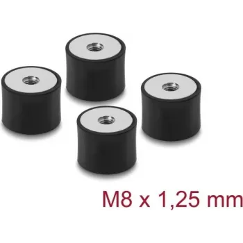 Delock Amortiguador de Vibraciones M8 x 1,25 mm D 30 x H 20 mm con 2x Rosca Interior 4 Uds. Negro (60827)