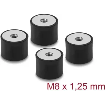 Delock Amortiguador de Vibraciones M8 x 1,25 mm D 40 x H 30 mm con 2 x Rosca Interior 4 Uds. Negro