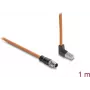 Delock cable de M12 a RJ45 codificación X 8 polos macho recto - macho acodado hacia arriba S/FTP apantallado Cat.6A 1 m naranja