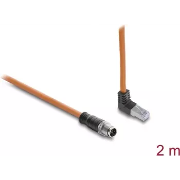 Delock cable de conexión Cat.6A S/FTP apantallado M12 X-coded 8 polos macho recto - RJ45 macho acodado hacia arriba 2 m naranja