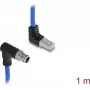 Delock cable Ethernet industrial Cat.6A S/FTP M12 X-coded 8 polos macho acodado hacia abajo - RJ45 macho acodado hacia arriba 1 m azul