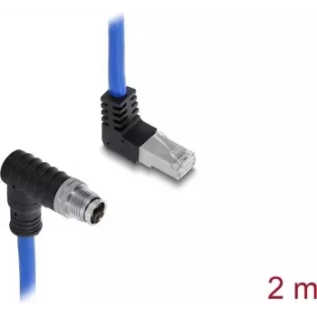 Delock cable M12 codificación X 8 pines macho acodado hacia abajo - RJ45 macho acodado hacia arriba S/FTP apantallado 2 m azul (81012)
