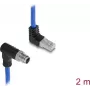 Delock cable M12 codificación X 8 pines macho acodado hacia abajo - RJ45 macho acodado hacia arriba S/FTP apantallado 2 m azul (81012)