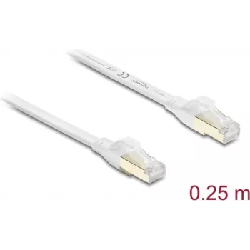 Delock Cable Patch Plano RJ45 Cat.8.1 U/FTP hasta 40 Gbps 0,25 m Blanco (81023)