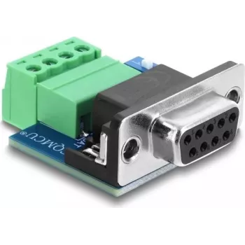 Delock Adaptador D-Sub 9 Polos Hembra a Regleta de Conexión de 4 Polos con Interruptor DIP y Resistencia de Terminación de 120 Ohmios para CAN / LIN (91294)
