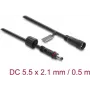 Delock cable alargador DC 5,5 x 2,1 mm macho a hembra con cierre de rosca M12 x 1,75 mm estanco 18 AWG, 0,5 m negro