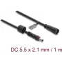 Delock cable alargador DC 5,5 x 2,1 mm macho a hembra con cierre de rosca rosca M12 x 1,75 mm estanco 18 AWG, 1 m negro