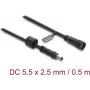 Delock cable alargador DC 5,5 x 2,5 mm macho a hembra con cierre de rosca rosca M12 x 1,75 mm estanco 18 AWG, 0,5 m negro (67385)