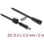Delock cable alargador DC 5,5 x 2,5 mm macho a hembra con cierre de rosca M12 x 1,75 mm estanco 18 AWG, 2 m negro