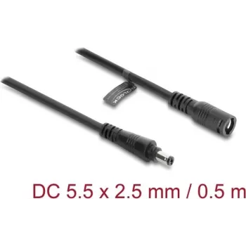 Delock cable alargador DC 5,5 x 2,5 mm macho a hembra con cierre de bayoneta 18 AWG, 0,5 m negro (67391)