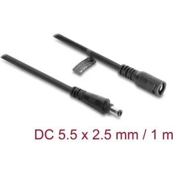 Delock Cable de extensión DC 5,5 x 2,5 mm conector macho a conector hembra con cierre de bayoneta 18 AWG, 1 m negro (67392)