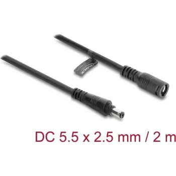 Delock cable alargador DC 5,5 x 2,5 mm macho a hembra con cierre de bayoneta 18 AWG, 2 m negro (67393)