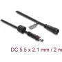 Delock Cable de extensión DC 5,5 x 2,1 mm conector macho a conector hembra con bloqueo de rosca M12 x 1,75 mm estanco 18 AWG, 2 m negro (67384)