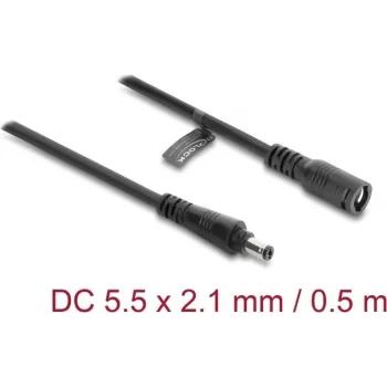 Delock cable alargador DC 5,5 x 2,1 mm macho a hembra con cierre de bayoneta 18 AWG, 0,5 m negro (67388)