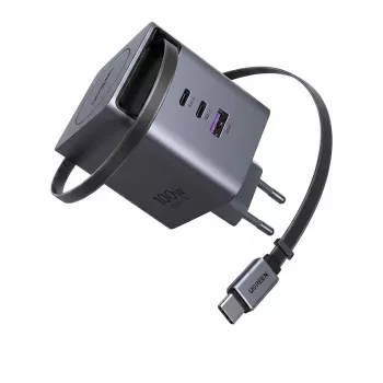 UGREEN X616 Cargador GaN 100W 2x USB-C 1x USB-A 1x Cable USB-C retráctil (65828)