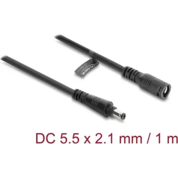 Delock Cable de extensión DC 5,5 x 2,1 mm conector macho a conector hembra con cierre de bayoneta 18 AWG, 1 m negro (67389)