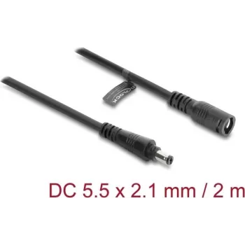 Delock Cable de extensión DC 5,5 x 2,1 mm conector macho a conector hembra con cierre de bayoneta 18 AWG, 2 m negro (67390)