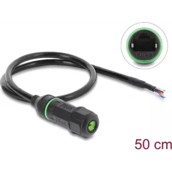Delock Cable RJ45 conector hembra a extremos de cable abiertos Cat.6 para montaje en panel con rosca M16,8 x 1,5 mm y carcasa 50 cm negro (87181)