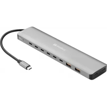 Sandberg USB-C a 8x USB-C + 2x USB-A Hub 100W PD 4K 30Hz aluminio