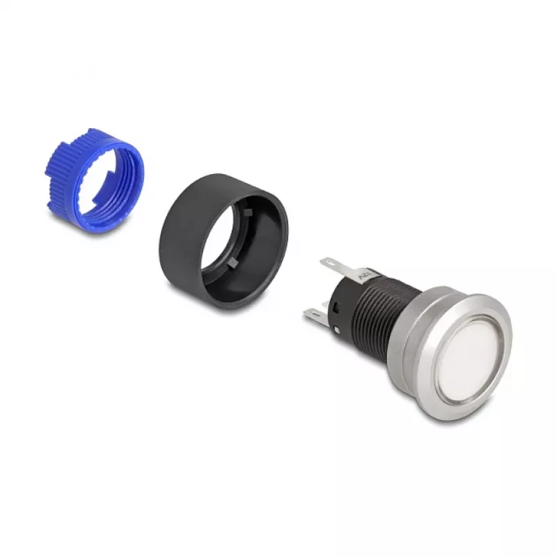 Delock Interruptor de botón pulsador 22 mm plano plástico blanco LED