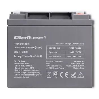 Qoltec 53035 Batería AGM 12V 45Ah 540A