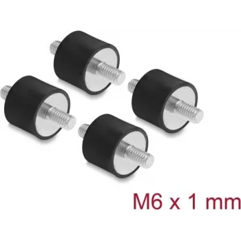Delock Amortiguador de vibraciones M6 x 1 mm D 20 x H 15 mm con 2 x rosca exterior 4 uds. negro (60814)