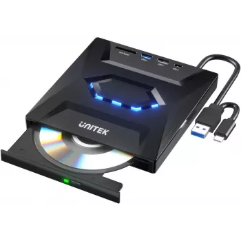Unitek Grabadora externa de DVD/CD, hub USB 5Gbps, lector de tarjetas SD T1037A01
