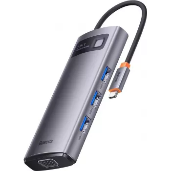 Baseus Metal Gleam Series hub USB-C 7 en 1, 3x USB 3.0, HDMI, USB-C PD, VGA, RJ45, Space Gray