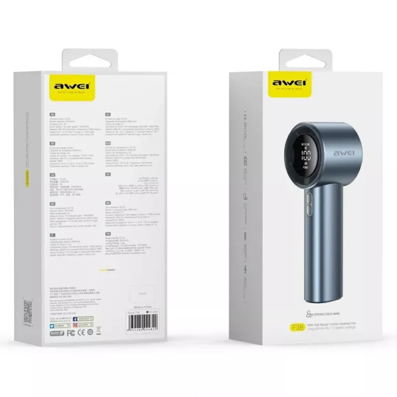 AWEI F38 mini ventilador de mano azul