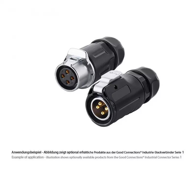 Good Connections Industrial Connector S1 - conector macho de alimentación 4 pines M20 con click-lock, terminación por soldadura, IP65/66