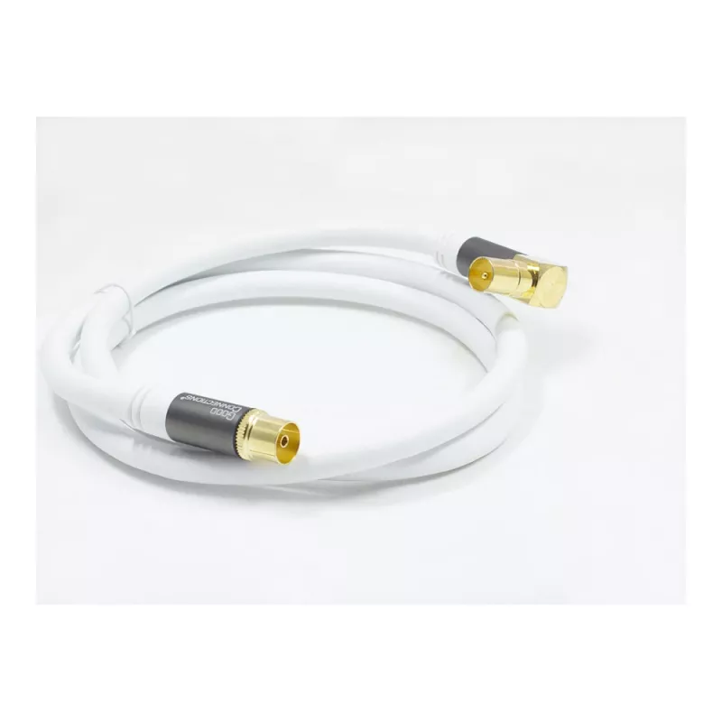 Good Connections Cable de antena SAT SmartFLEX, conector acodado IEC/Coax a conector hembra, dorado, cuádruple apantallado, 120 dB, blanco, 2 m (GC-M2063)