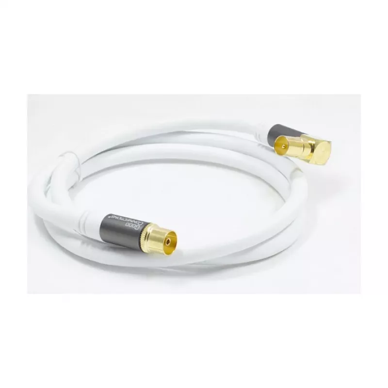 Good Connections Cable de antena SAT SmartFLEX, conector acodado IEC/Coax a conector hembra, dorado, cuádruple apantallado, 120 dB, blanco, 1 m (GC-M2061)