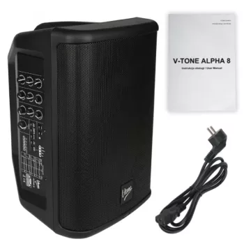 V-TONE ALPHA 8 Sistema de PA de columna activo con batería y mesa de mezclas integrada, 300W RMS, woofer de 8 pulgadas, Bluetooth, USB/SD, Hall