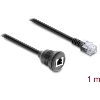 Delock Cable alargador RJ12 conector macho a conector hembra para montaje en panel 1 m Negro (91268)