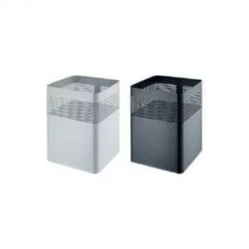 Helit Papelera de Acero con Tapa Perforada, 15 Litros, Negro, Cuadrada