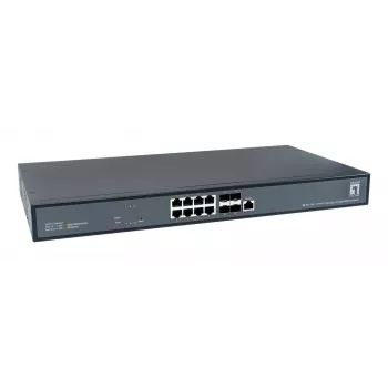 LevelOne switch gestionado L3 de 12 puertos 10 Gigabit, 8 x 1G/2.5G/5G/10G RJ45, 4 x 1G/2.5G/5G/10G SFP+ Uplinks, 240Gbps Non-Blocking Fabric, montaje en rack 19 inch