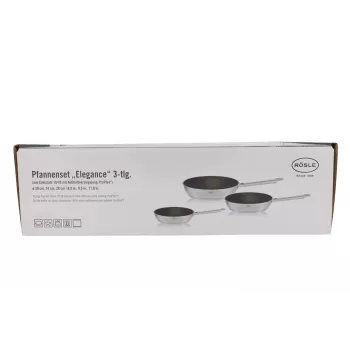 Rosle Elegance set de sartenes 3 piezas (20/24/28 cm) acero inoxidable 18/10 con revestimiento antiadherente ProPlex, apto para inducción