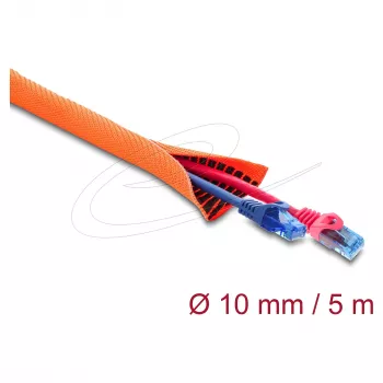 Delock manguito protector de cables con indicador de desgaste negro, autocierre, doble capa, 5 m x 10 mm, naranja