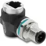 Delock adaptador M12 codificación D 4 polos conector macho a conector hembra RJ45 caja de montaje redonda 90° en ángulo (90664)