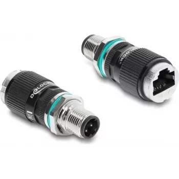 Delock adaptador M12 codificación D 4 pines conector macho a conector hembra RJ45 montaje en panel recto