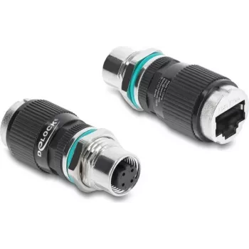 Delock adaptador M12 codificación D 4 pines conector hembra a conector hembra RJ45 montaje en panel redondo recto