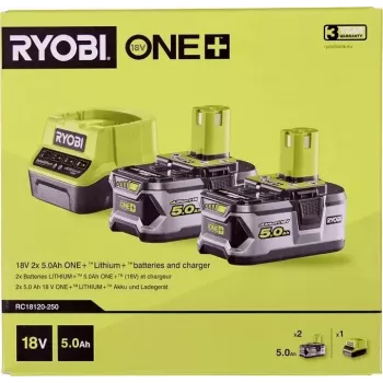 RYOBI RC18120-250 Set de 2 baterías Lithium+ 18V 5,0Ah con cargador compacto