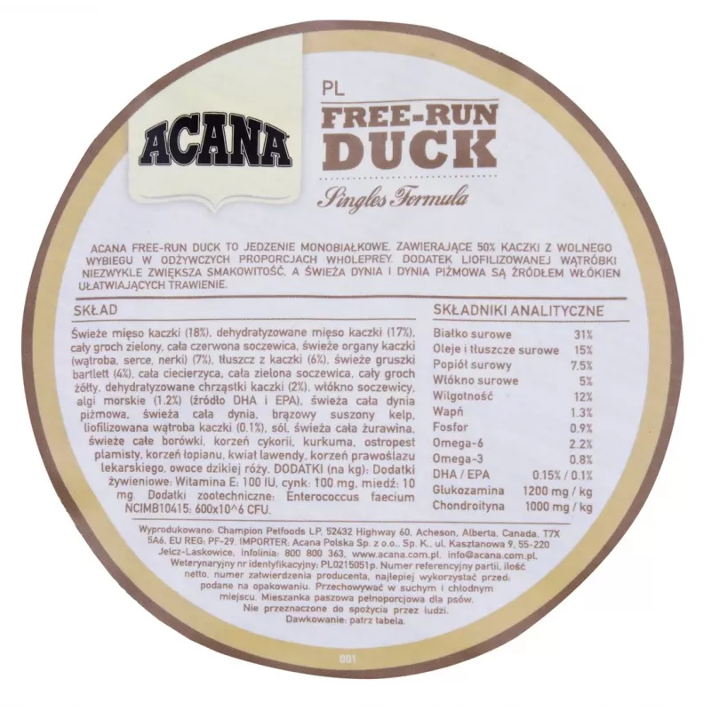 ACANA Singles Free-Run Duck Pienso seco para perros, 2 kg
